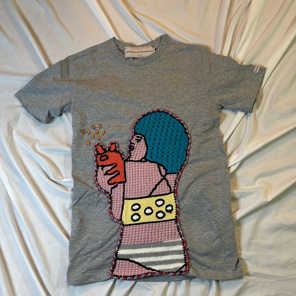 Michaela buerger Paris - crochet tshirt with sewn on beads/gems size small